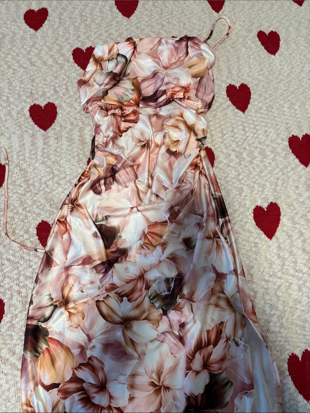 Floral Satin Slip Dress in Blush and Brown